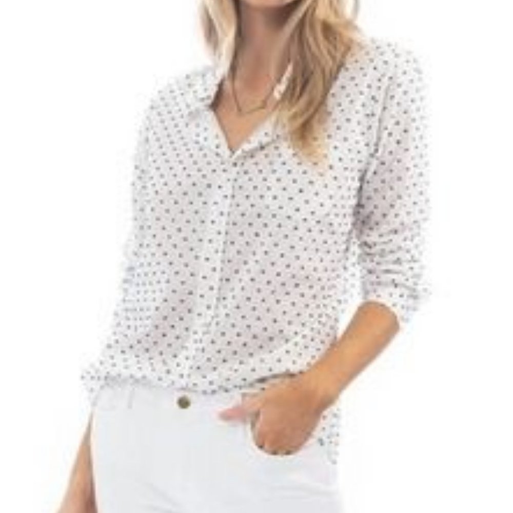 Xai medium sheer polka dot button up shirt